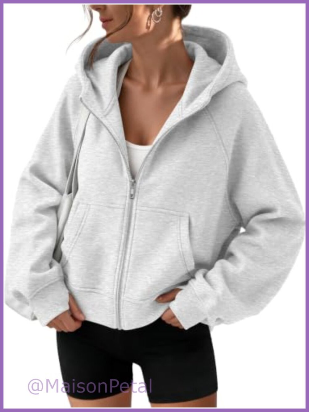 Womens Zip Up Hoodie Fleece Lined Cropped Sweatshirt with Thumb Hole